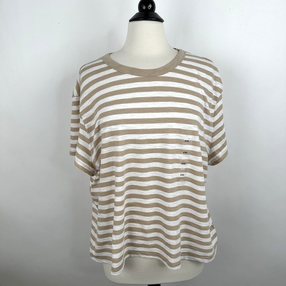 NWT GAP Forever Soft Tee XXL 20 Khaki Stripe Short Sleeve Crew Neck Foreversoft - Picture 3 of 11